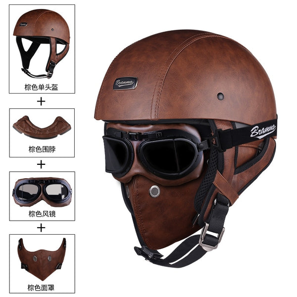 BRAMMO Skull Cap Motorcycle Helmet Vintage Half Face Helmet Motorbike