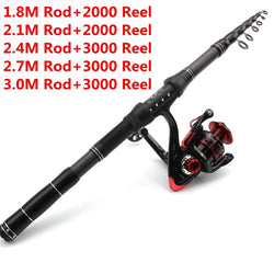 1.8m 2.1m 2.4m 2.7m 3.0m Carbon Fiber Telescopic Fishing Rod Portable Spinning Rod and Spinning Reels Multifunction set - Canada Outdoors