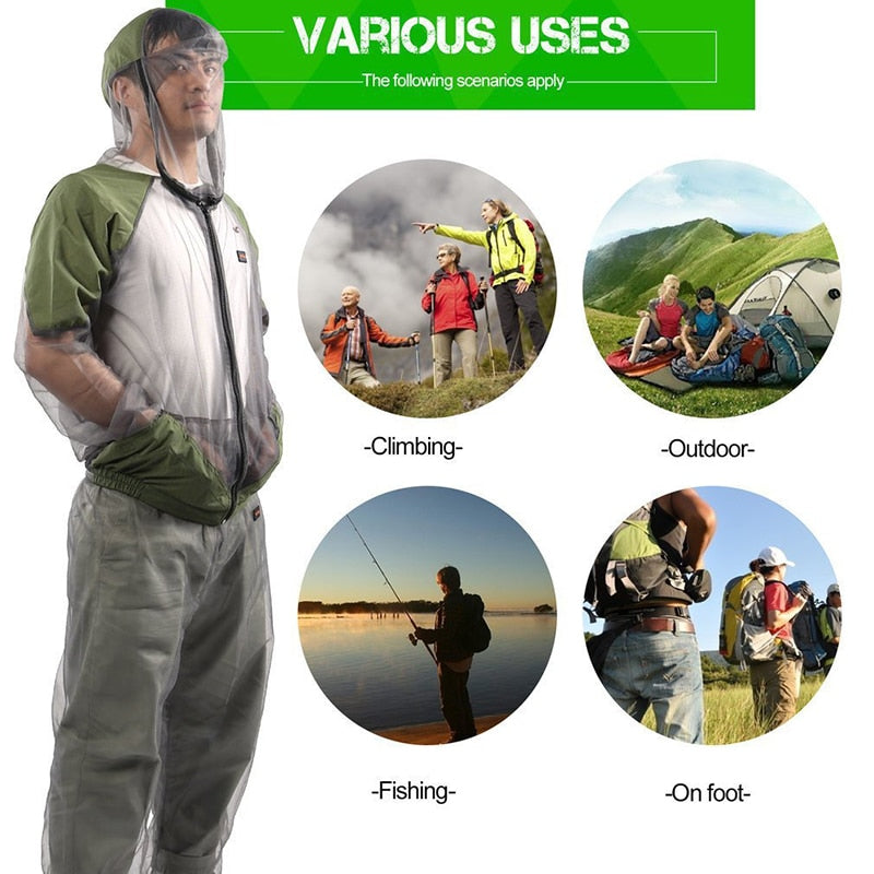 Mesh Hooded suits Clothing Breathable Adventure Clothes Lightweight net  Pants Jacket for Fishing Protecting Hunting Unisex