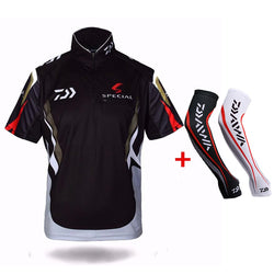 2pcs/set Daiwa Men Fishing Clothes Summer Short Sleeve Fishing Clothing Fast Drying Fishing T Shirt With Free Arm Guard - Canada Outdoors