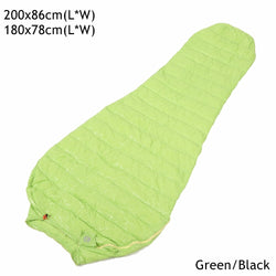 Aegismax Ultralight Lengthened Mummy Sleeping Bag White Goose Down Outdoor Camping Sewn Through Black&amp;Green 200x80cm - Canada Outdoors