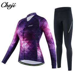 CHEJI Women's Long Sleeve Bike Set Quick dry Starry Sky Pattern Cycling Jersey Pro Team Breathable Bicycle Wear Racing Clothes - Canada Outdoors