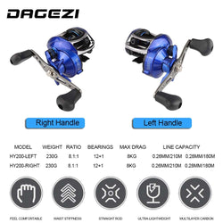 DAGEZI 8.1:1 Ratio Dual Brake System Baitcasting Reel 8kg Drag Power 12+1 BB Lure Fishing Reel for Saltwater Fishing Wheel - Canada Outdoors