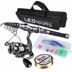 Fishing Rod Combo FULL Kit Travel Spinning Telescopic Fishing Rod Reel Set with Line Lures Hooks and Fishing Bag Accessories - Canada Outdoors
