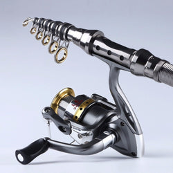 Fishing Rod Combo FULL Kit Travel Spinning Telescopic Fishing Rod Reel Set with Line Lures Hooks and Fishing Bag Accessories - Canada Outdoors