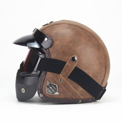 Free shipping PU Leather  Helmets 3/4 Motorcycle Chopper Bike helmet open face vintage motorcycle helmet with goggle mask 1 - Canada Outdoors