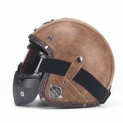 Free shipping PU Leather  Helmets 3/4 Motorcycle Chopper Bike helmet open face vintage motorcycle helmet with goggle mask 1 - Canada Outdoors