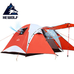 Hewolf Outdoor Camping 3~4 Person Tent Waterproof Double Layer Aluminum Rod Rainproof Large Family Tourist Tents for Hiking - Canada Outdoors