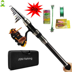 JSM 2.1m-3.6m carbon fiber Telescopic sea Fishing Rod Reel Full Kit Spinning Reel Pole Set with Fishing Lures Hooks rod combo - Canada Outdoors