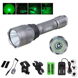 LED Tactical Green Gun Light 10000 LM Hunting Flashlight+Remote Pressure Switch+2*18650 Rechargeable Battery+Rifle Scope Mount - Canada Outdoors