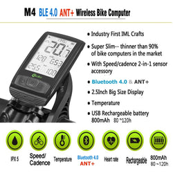 M4 Wireless Bicycle Computer Bike speedometer with Speed & Cadence Sensor can connect Bluetooth ANT+( SET A Heart Rate Monitor) - Canada Outdoors