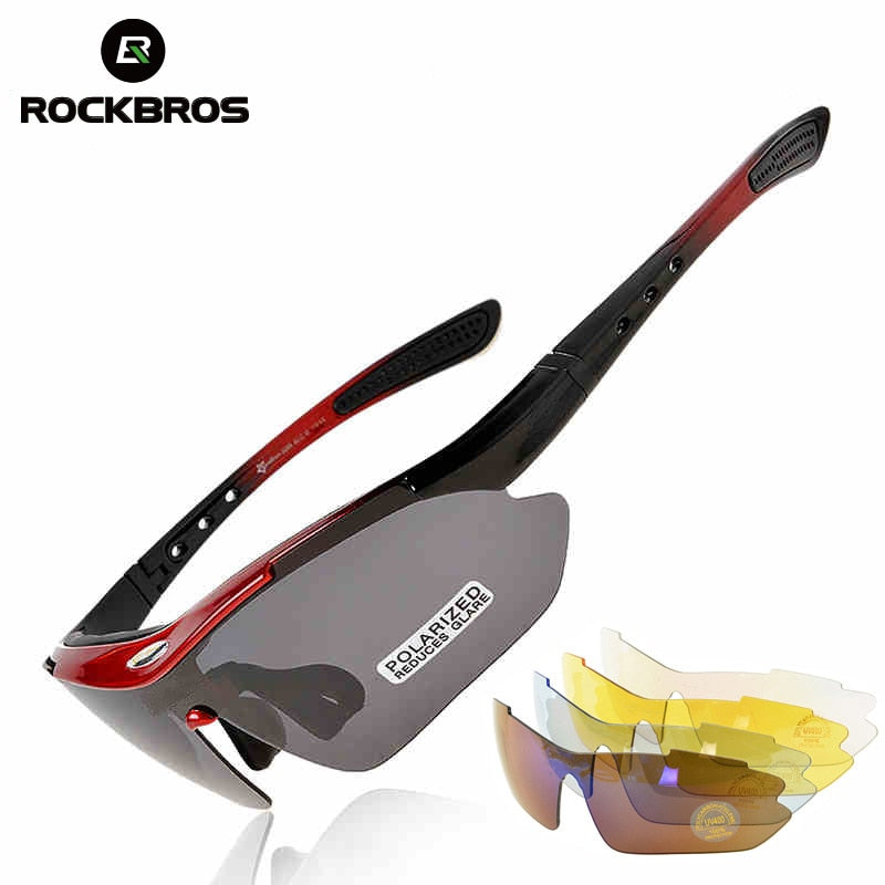 ROCKBROS Polarized Sports Men Sunglasses Road Cycling Glasses Mountain Bike  Bicycle Riding Protection Goggles Eyewear 5 Lens