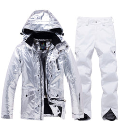 Shining Silver Mens Womens Ski Suit Winter Thermal Waterproof Windproof Snowboarding Jacket Pants Skiing Wear Female Snow Suits - Canada Outdoors