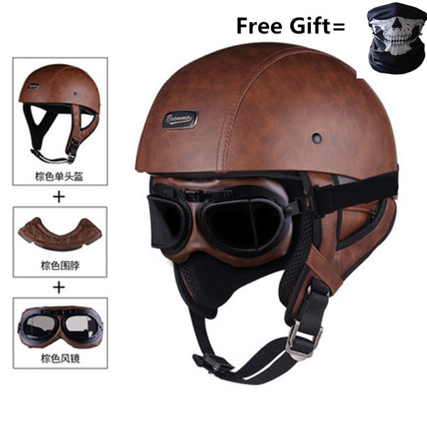 Skull Cap Motorcycle Helmet Vintage Half Face Helmet Retro German Styl
