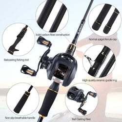 Sougayilang 2.1M Fishing Rod and Reel Combos - Carbon Fiber Portable Casting Rod with Baitcasting Reel Kit Fishing Rod Set - Canada Outdoors