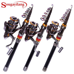 Sougayilang 99% Carbon Fiber Telescopic Fishing Rod and 12+1BB Spinning Fishing Reel Kit Travel Portable Fish Pole Wheel Combo - Canada Outdoors