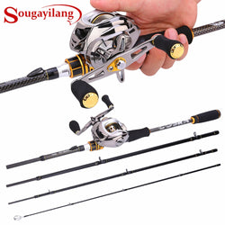 Sougayilang Baitcast Rod Reel Combo Portable 4 Section M Power Casting Fishing Pole with 11+1BB Baitcasting Fishing Reel Kit - Canada Outdoors