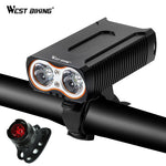 WEST BIKING Waterproof Bicycle Lights MAX 2400LM USB Charging 2 T6 LED Cycling Headlight Front Lamp + Free Taillight Bike Light - Canada Outdoors