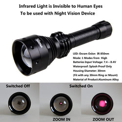 Waterproof 850nm Infrared Hunting Light 67MM Lens Adjustable Focus IR Night Vision Flashlight with Rifle Sight Laser Scope Mount - Canada Outdoors