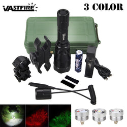 Waterproof Tactical Green/Red/ White LED Rifle Hunting Light +Pressure Switch+25 MM Scope Mount+18650 Battery+USB Charger - Canada Outdoors