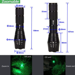 Zoomable Hunting Light Tactical Green/Red Flashlight 5000 Lumens Torch+Scope Mount+Remote Switch+18650 Battery+USB Charger+Box - Canada Outdoors