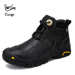 cunge Mens Brand hiking shoes Super Warm Winter Leather shoes Waterproof Snow boots Leisure Retro Shoes for men Cowhide handmade - Canada Outdoors