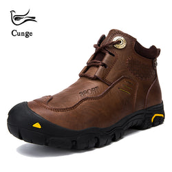 cunge Mens Brand hiking shoes Super Warm Winter Leather shoes Waterproof Snow boots Leisure Retro Shoes for men Cowhide handmade - Canada Outdoors